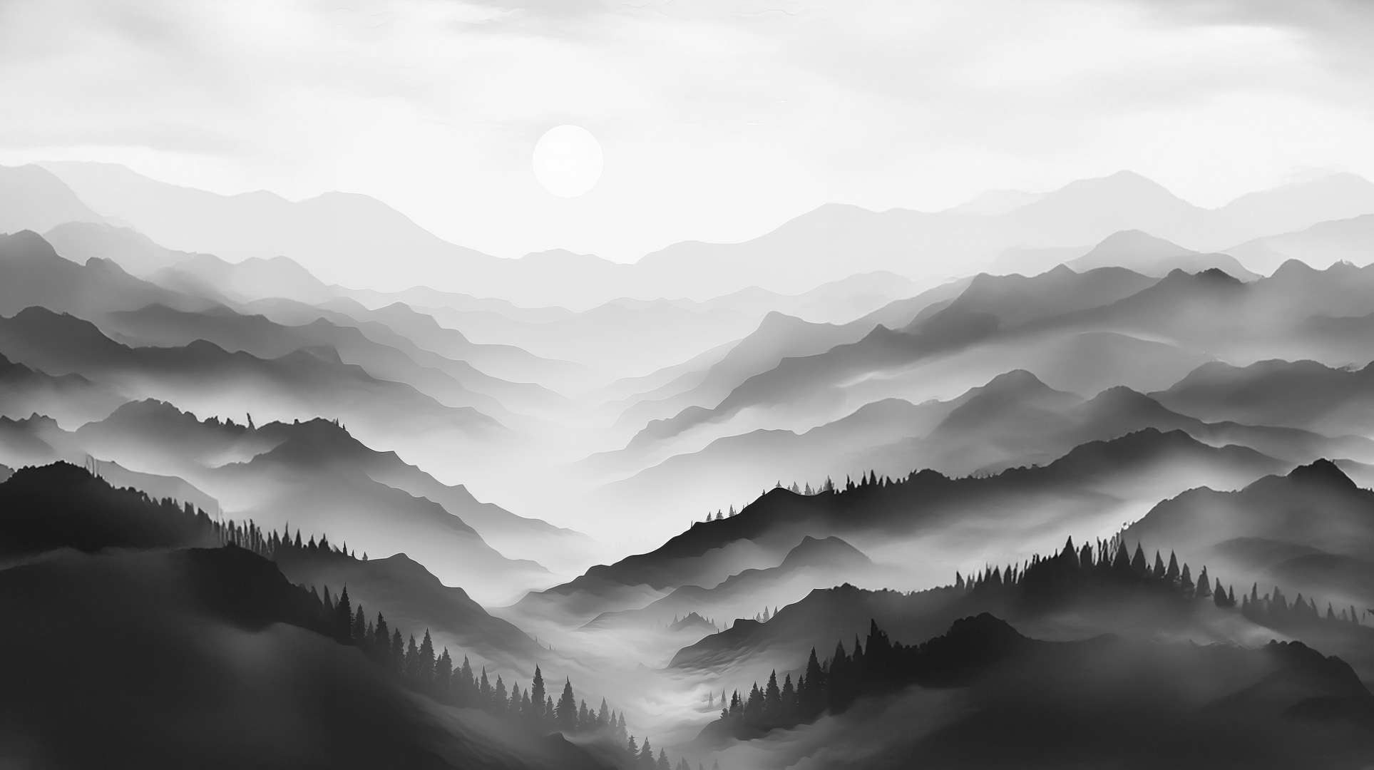 An oil painting of a mountains and clouds.